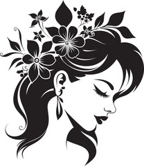 Chic Blooms Persona Woman Vector Design Clean Floral Beauty Black Hand Drawn Icon