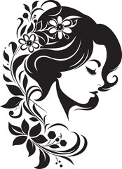 Whimsical Feminine Radiance Vector Face Modern Flower Portrait Black Woman Emblem
