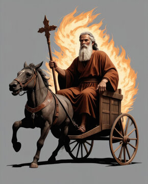 Prophet Elijah in a Chariot of Fire - Realistic flat illustration of a biblical figure in clear-cut silhouettes Gen AI