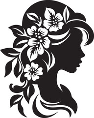 Chic Floral Femininity Black Vector Face Design Petals Adorning Beauty Hand Drawn Woman Icon