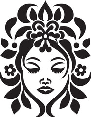 Abstract Flora Fusion Black Artistic Face Emblem Elegant Botanical Glamour Vector Woman Icon