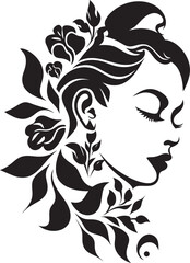 Artistic Blossom Contours Elegant Vector Face Minimalist Floral Profile Black Iconic Woman