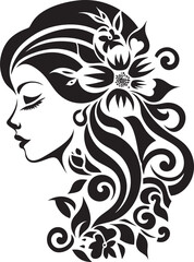 Whimsical Floral Elegance Vector Face Emblem Modern Floral Grace Black Woman Icon Design