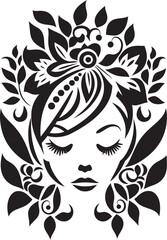 Artistic Blossom Essence Elegant Vector Face Minimalist Floral Radiance Black Woman Icon