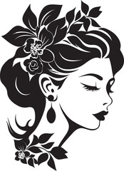 Minimalist Floral Profile Vector Woman Emblem Sophisticated Flora Charm Black Vector Icon