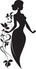 Clean Floral Couture Black Hand Drawn Icon Whimsical Petal Radiance Vector Woman Icon