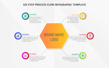 Six step hexagon and circle style infographic business template design. Editable business infographic illustration in hexagon shape	