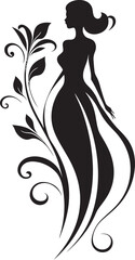 Abstract Flora Fusion Black Artistic Body Emblem Elegant Flora Ensemble Black Vector Woman Silhouette Emblem