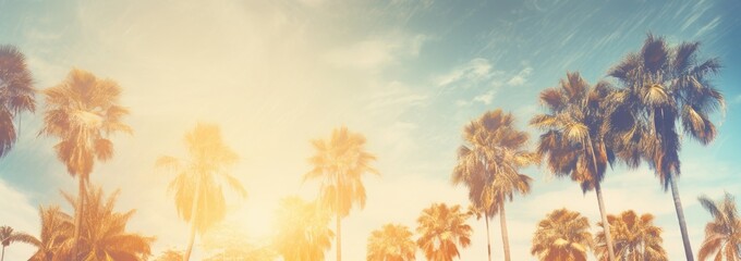 Coconut palm trees, beautiful tropical background, vintage filter - obrazy, fototapety, plakaty