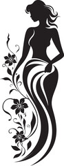 Modern Floral Silhouette Black Woman Icon in Bloom Artistic Blossom Ensemble Elegant Vector Woman in Full Bloom