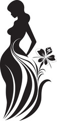 Elegant Botanical Glamour Vector Woman Icon Graceful Floral Silhouette Black Face Emblem