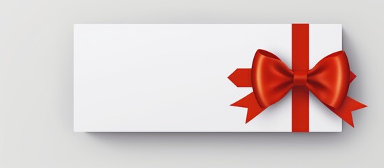 Gift voucher with red ribbon on gray background