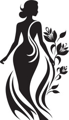 Artistic Floral Attire Elegant Vector Woman Blossom Icon Minimalist Bloom Fusion Black Woman Design with Florals