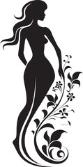 Clean Floral Couture Black Hand Drawn Woman in Bloom Whimsical Petal Radiance Vector Woman in Floral Splendor