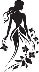Artistic Floral Attire Elegant Vector Woman Blossom Icon Minimalist Bloom Fusion Black Woman Design with Florals