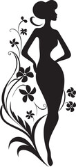 Clean Floral Couture Black Hand Drawn Woman in Bloom Whimsical Petal Radiance Vector Woman in Floral Splendor