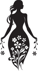 Chic Blooms Persona Woman Vector Design Clean Floral Beauty Black Hand Drawn Icon