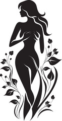 Clean Floral Beauty Black Hand Drawn Icon Whimsical Feminine Radiance Vector Face