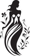 Obraz na płótnie Canvas Whimsical Floral Grace Vector Woman Emblem Modern Floral Silhouette Black Full Body Icon