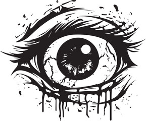 Demonic Zombie Eyeball Creepy Black Icon Chilling Undead Glance Black Zombie Eye Logo - obrazy, fototapety, plakaty