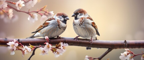 two birds stand on a tree branch