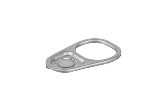 Ring-pull, pull tab from an aluminum tin can isolated from background