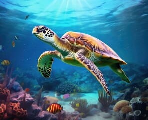Fototapeta na wymiar photo of Sea turtle in the Galapagos island