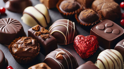 Obraz na płótnie Canvas Assorted Gourmet Chocolates for a Delectable Valentine's Day Celebration
