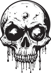 Chilling Scary Skull Black Vector Design Menacing Zombie Head Creepy Black Icon - obrazy, fototapety, plakaty