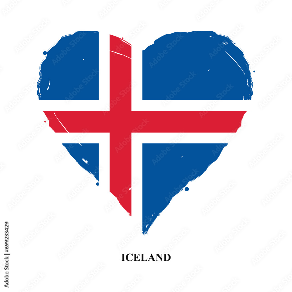 Poster vector iceland flag in heart shape with grunge texture. heart shaped flag isolated on white backgrou