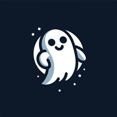 Cute Ghost Icon, Halloween Ghost Logo, Illustration of Happy Ghost.