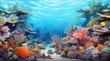  a coral reef underwater with corals and fishes