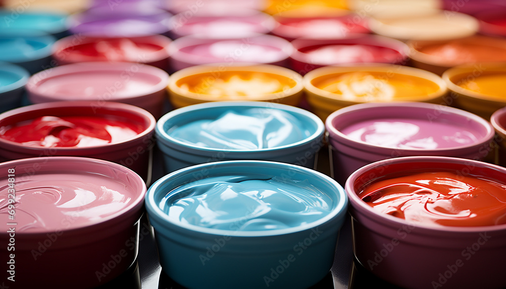 Poster vibrant colors in a paint can create beautiful abstract patterns generated by ai