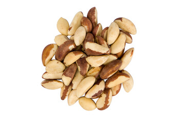 Brazil nuts isolated on white background. Top view. Flat lay.