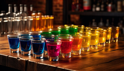 Alcohol, drink, bar, night, cocktail, celebration, table, whiskey, nightclub, party generated by AI