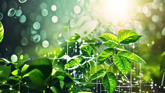 biotechnology green plants with digital lights background