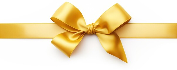 Gold ribbon with bow on white background