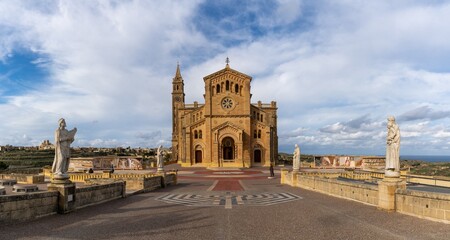panorama view of the Basilica of the National Shrine of the Blessed Virgin of Ta'Pinu on Gozo Island in Malta