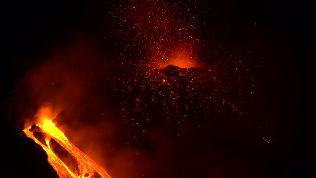 Etna Eruption in Sicily. Lava flow 