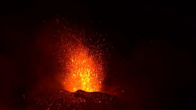 Etna Eruption in Sicily. Lava flow 