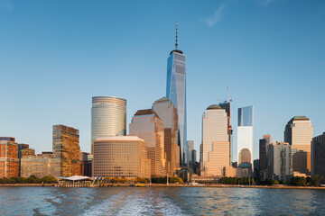 Obraz premium One World Trade Center, Manhatten Skyline, Hudson River, New York City, USA