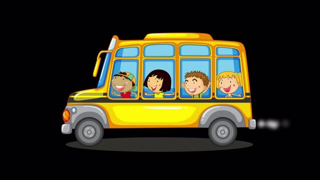 Cartoon bus running with passangers transparent background