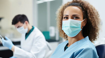 Portrait of female dentist in clinic