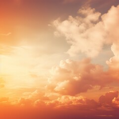Fototapeta premium Natural background blurring warm colors and bright sun light. Sky sunny color orange light patterns plain abstract flare evening clouds - Gen AI