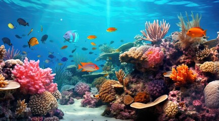Naklejka na ściany i meble Coral and fish in the Red Sea.
