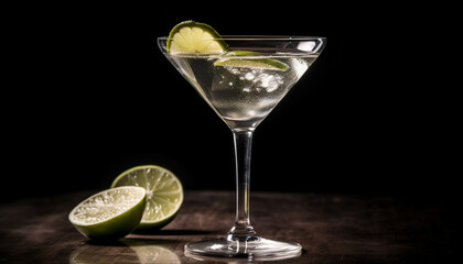 Refreshing cocktail with lime, lemon, and citrus fruit on black background generated by AI