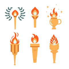 Set of Burning olympic Flame Torches Illustration of symbol of Olympic Games 2024 and Competitions