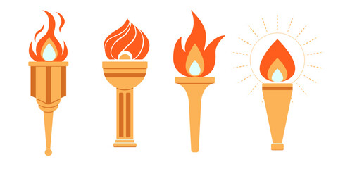 Set of Burning olympic Flame Torches Illustration of symbol of Olympic Games 2024 and Competitions