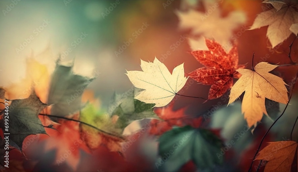 Poster autumn leaves foilage. banner background with copy space - ai generative