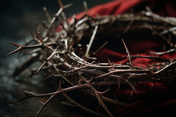 Close-Up of a Crown of Thorns Resting on a Textured Surface, Highlighting the Details and Intricacies of the Symbol, Good Friday